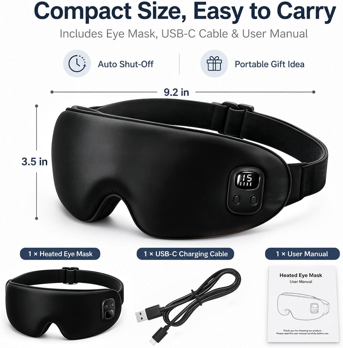 Cordless Heated Eye Mask-4 Heat Levels & 4 Timers Heated Eye Mask Rechargeable for Dry Eyes Warm Compress for Eyes Home Office Travel Sleep Soft Adjustable Portable Eye Mask Gift for Women Men