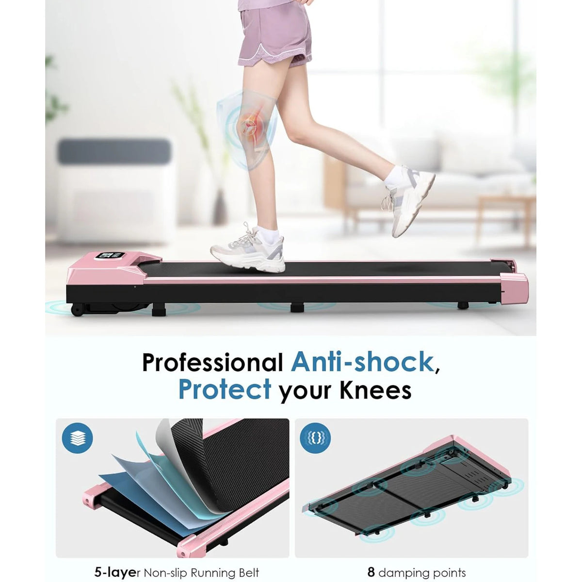 5MPH Portable Treadmill Home Quiet Lightweight Flat Treadmill Pad 300Lb Capacity 2.5HP Walking Pad under Desk Treadmill