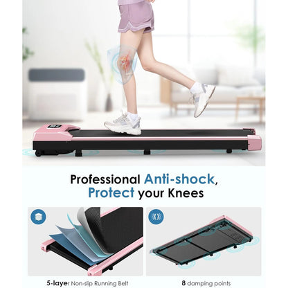 5MPH Portable Treadmill Home Quiet Lightweight Flat Treadmill Pad 300Lb Capacity 2.5HP Walking Pad under Desk Treadmill